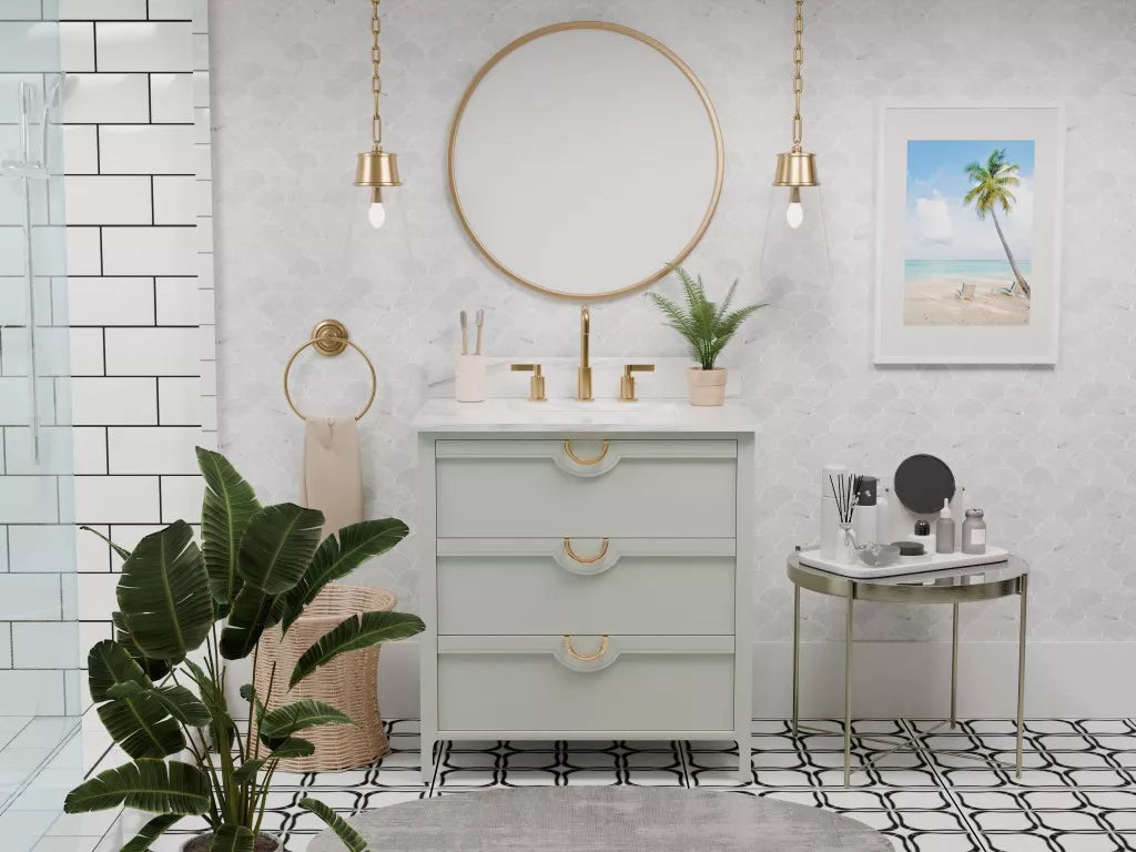 Suki 30" Freestanding Bathroom Vanity with Pure White Quartz Top and Vitreous China Undermount Sink