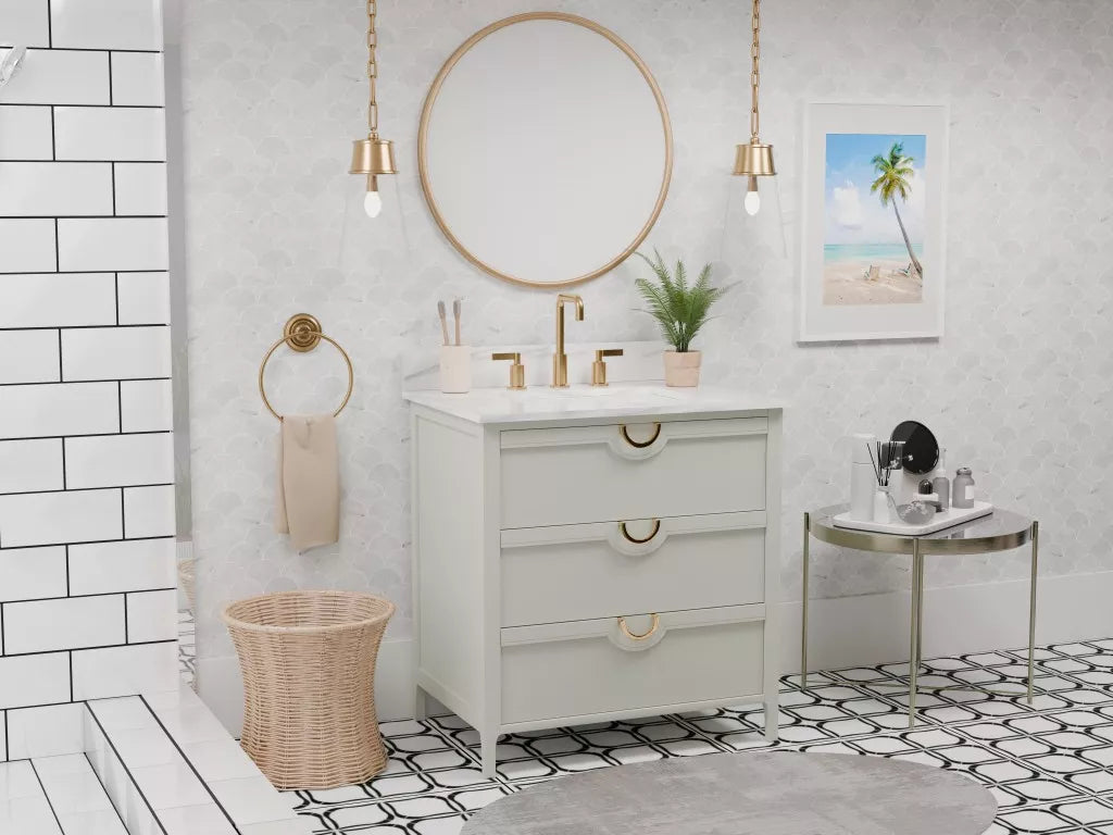 Suki 30" Freestanding Bathroom Vanity with Pure White Quartz Top and Vitreous China Undermount Sink