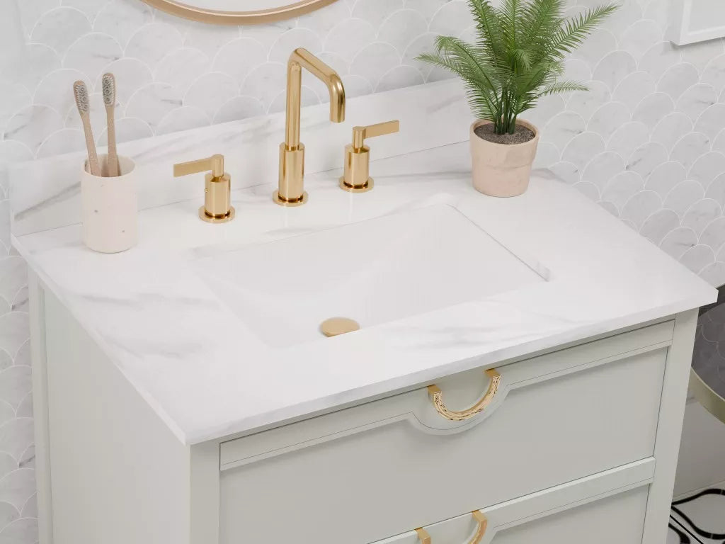 Suki 30" Freestanding Bathroom Vanity with Pure White Quartz Top and Vitreous China Undermount Sink