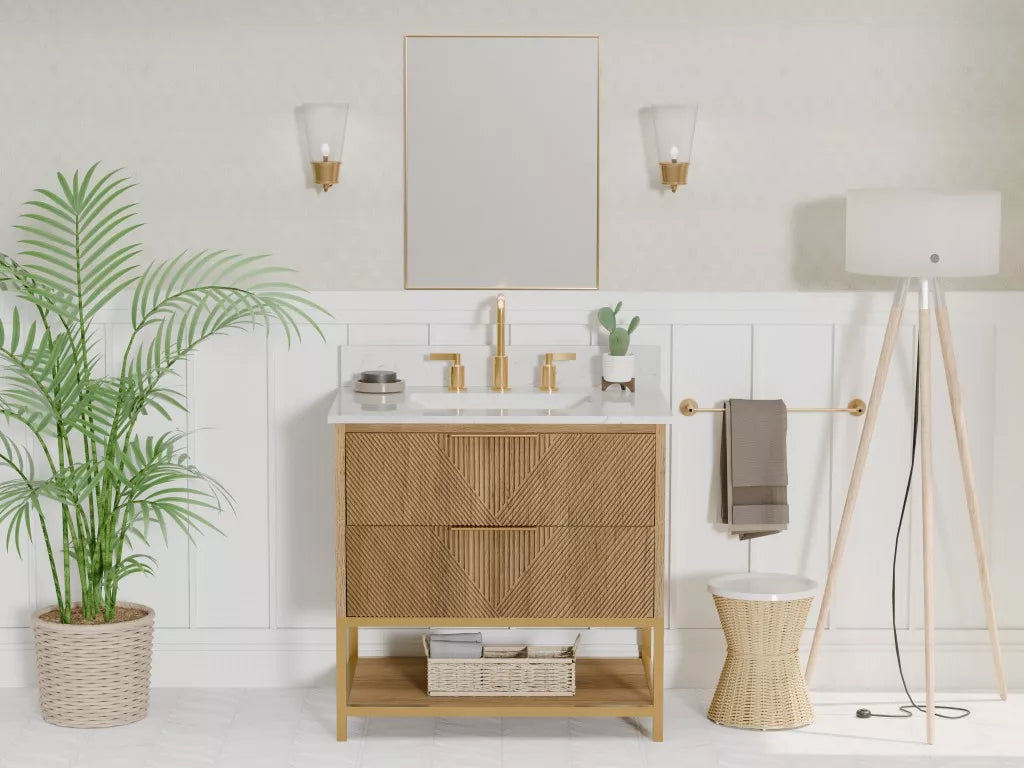 Elmstead 30" Freestanding Bathroom Vanity with Pure White Quartz Top and Vitreous China Undermount Sink