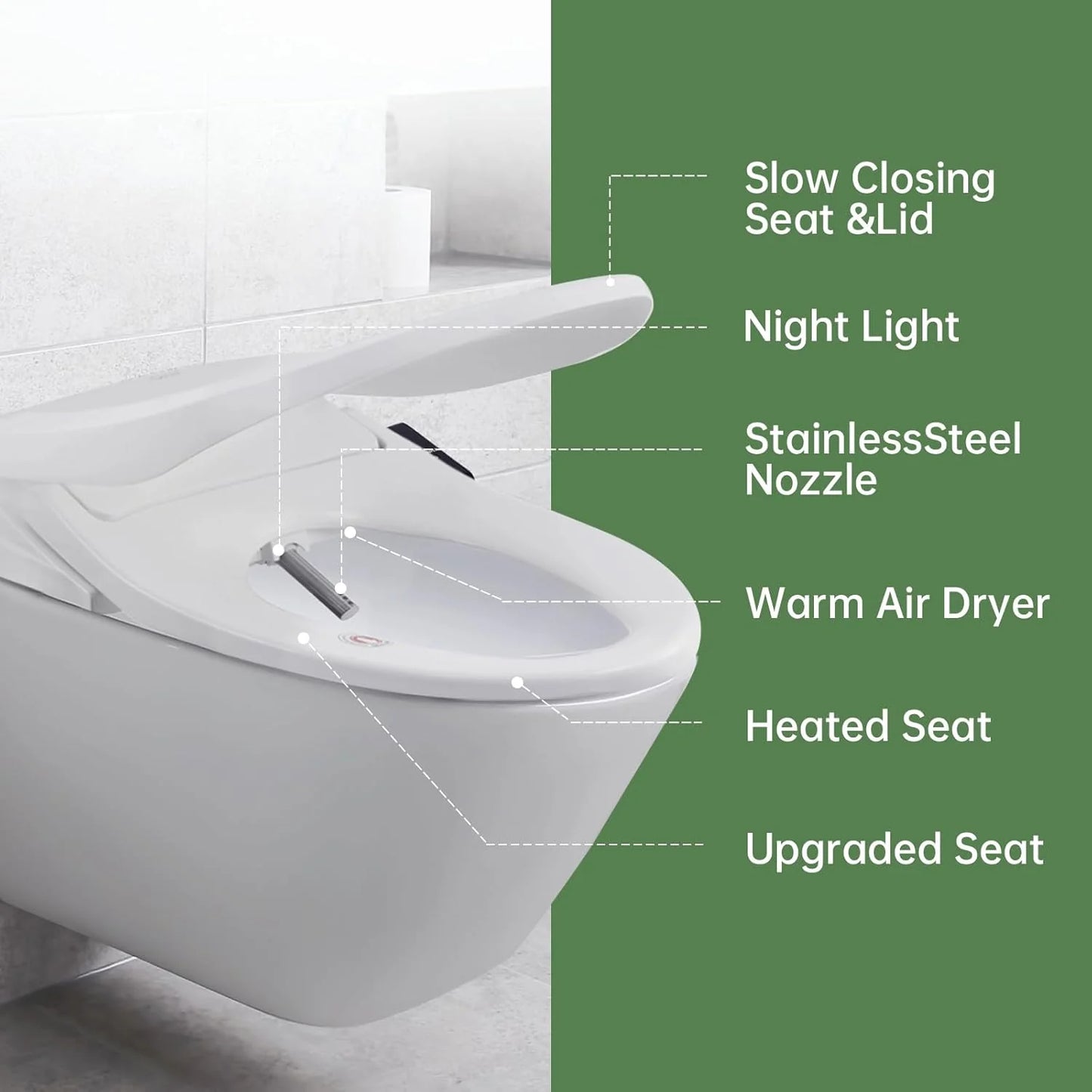 Sea Mist Elongated Bidet Toilet Seat