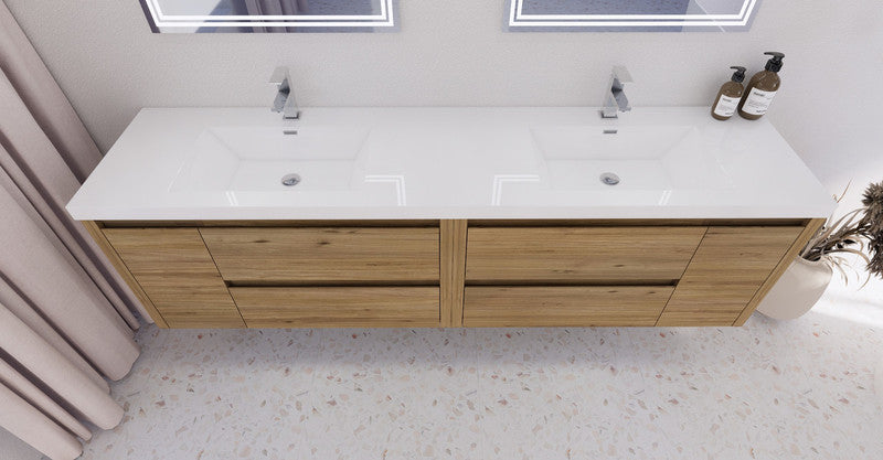 Jade 84" Wall Mounted Bathroom Vanity with Reinforced Acrylic Integrated Sink Top