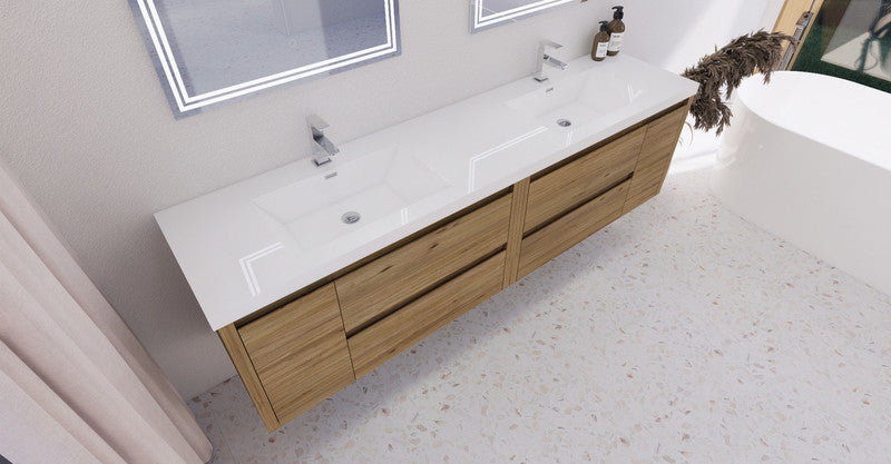 Jade 84" Wall Mounted Bathroom Vanity with Reinforced Acrylic Integrated Sink Top