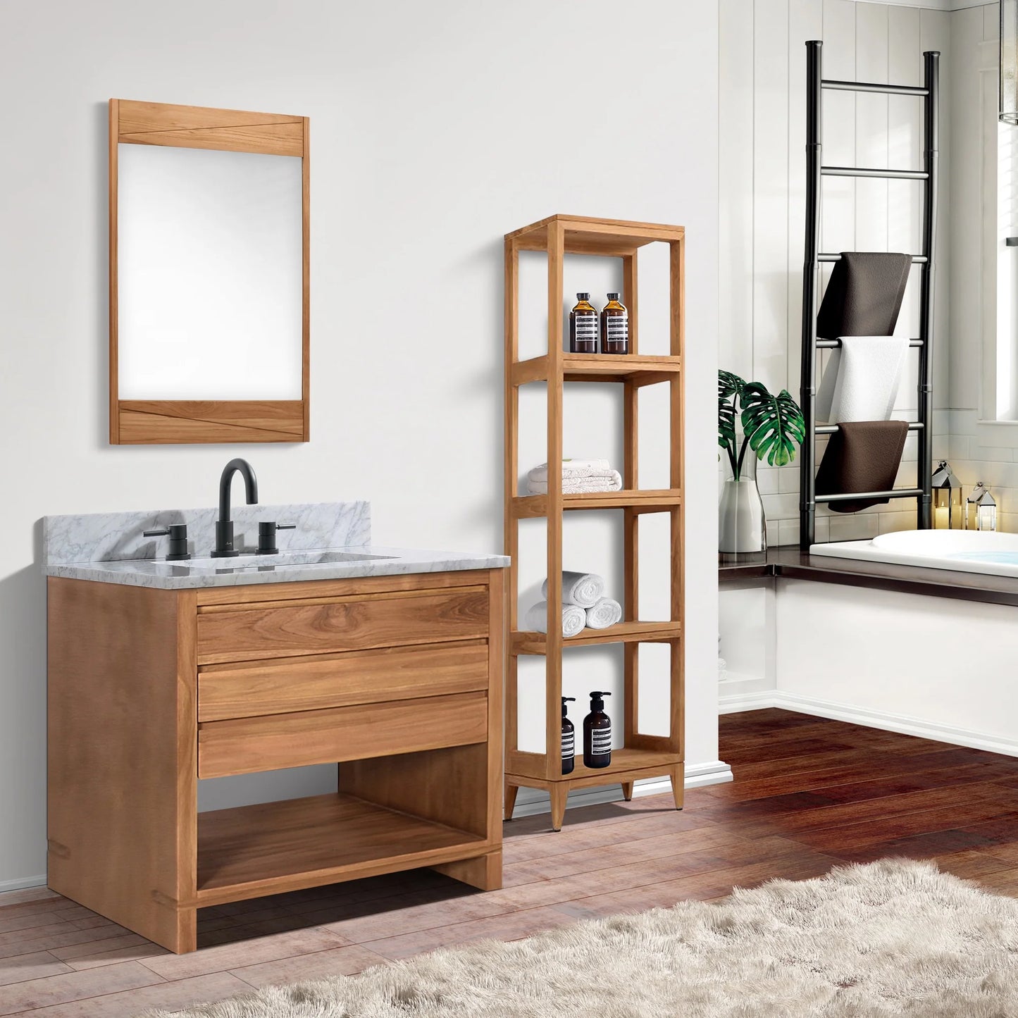 Kai 30" Freestanding Bathroom Vanity with Carrara White Natural Marble Top and Vitreous China Undermount Sink