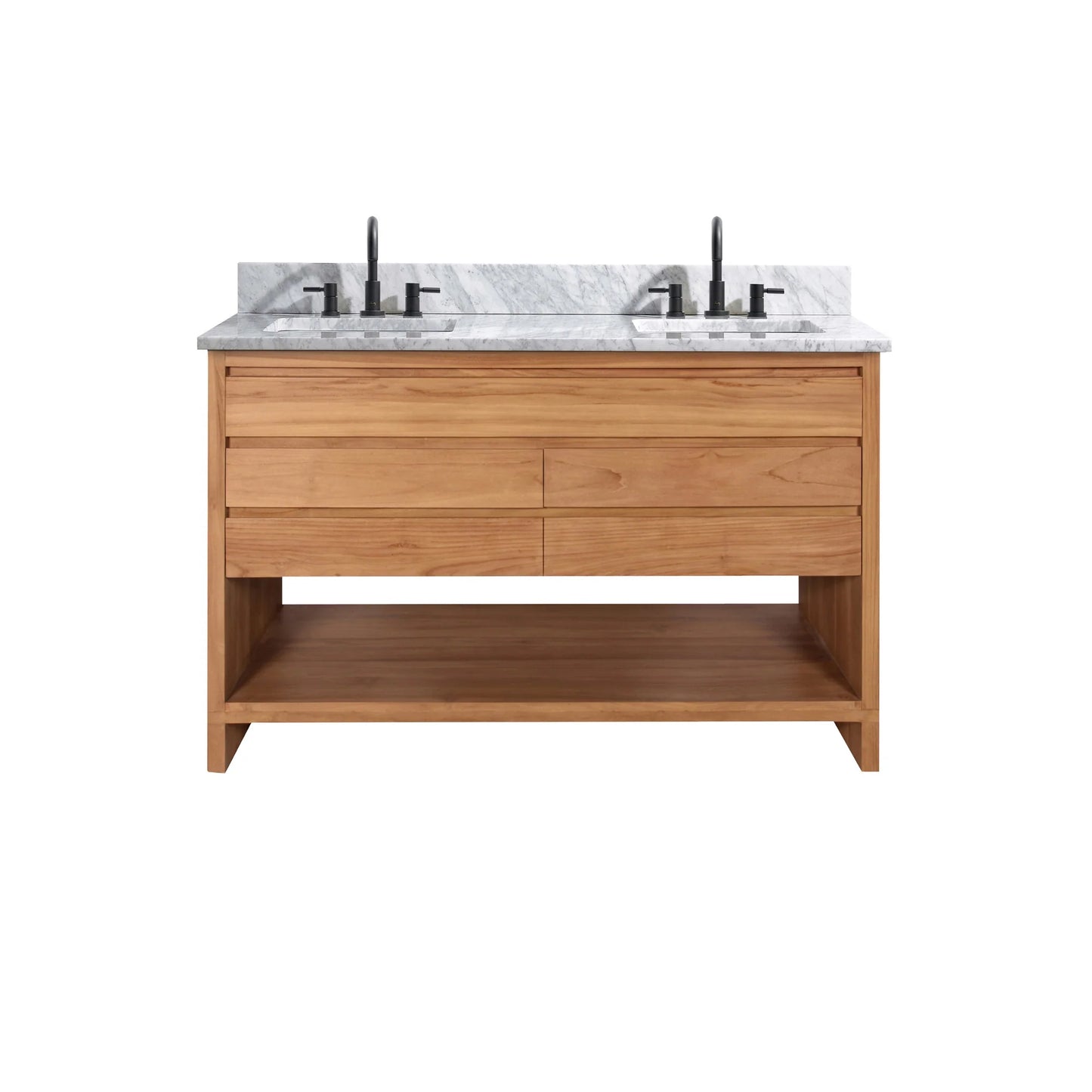 Kai 48" Freestanding Bathroom Vanity with Carrara White Natural Marble Top and Vitreous China Undermount Sinks