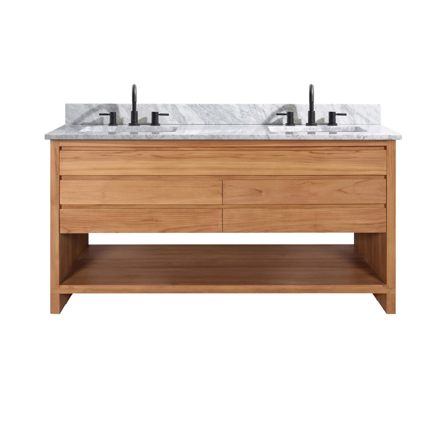 Kai 60" Freestanding Bathroom Vanity with Carrara White Natural Marble Top and Vitreous China Undermount Sinks
