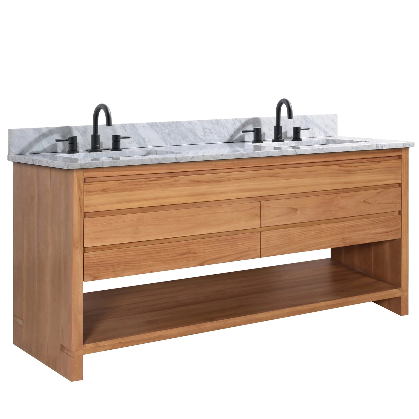 Kai 60" Freestanding Bathroom Vanity with Carrara White Natural Marble Top and Vitreous China Undermount Sinks
