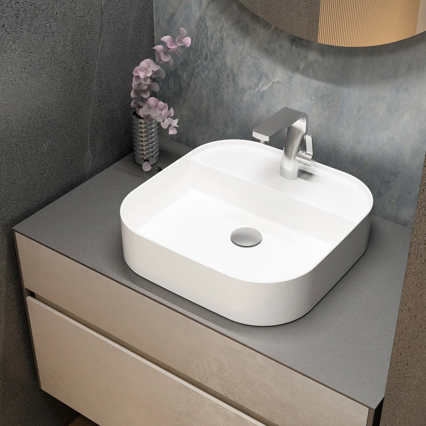 Lamina 48" Wall Mounted Bathroom Vanity with Porcelain Slab Top and Ceramic Vessel Sink