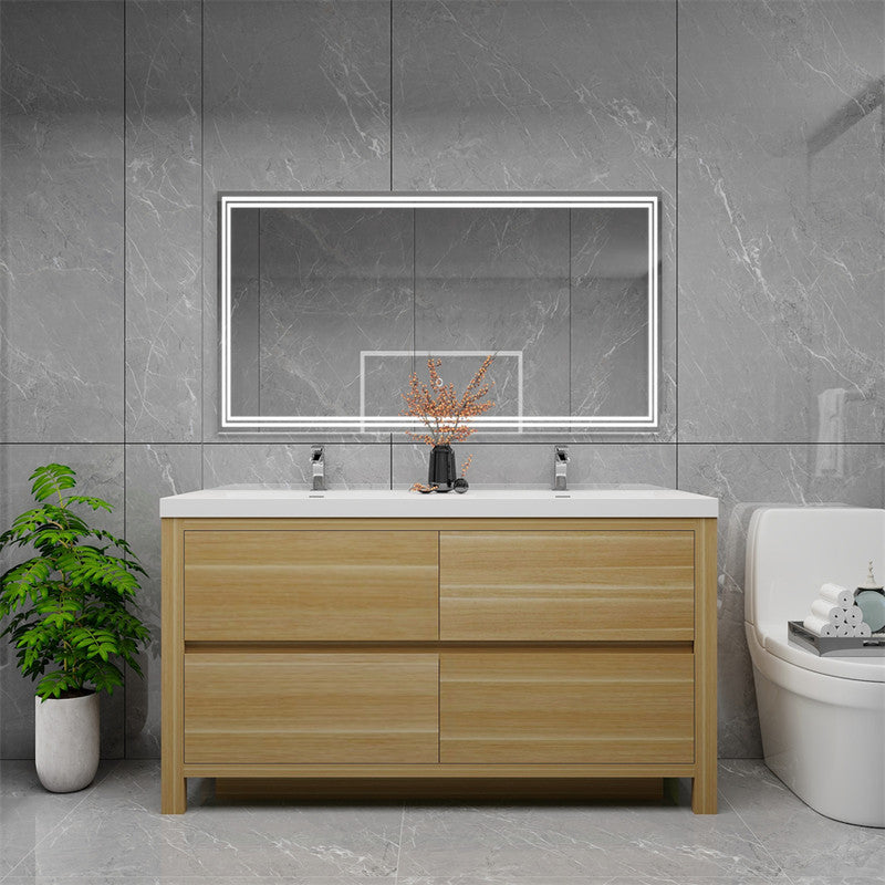 Louis 60" Freestanding Bathroom Vanity with Reinforced Acrylic Integrated Sink Top