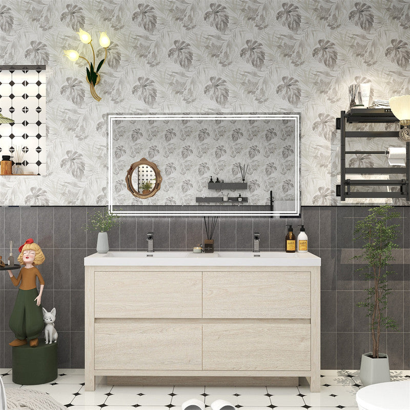 Louis 60" Freestanding Bathroom Vanity with Reinforced Acrylic Integrated Sink Top