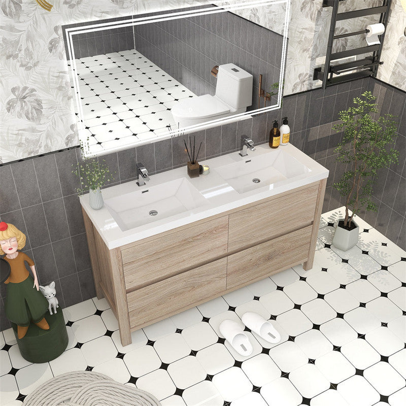 Louis 60" Freestanding Bathroom Vanity with Reinforced Acrylic Integrated Sink Top