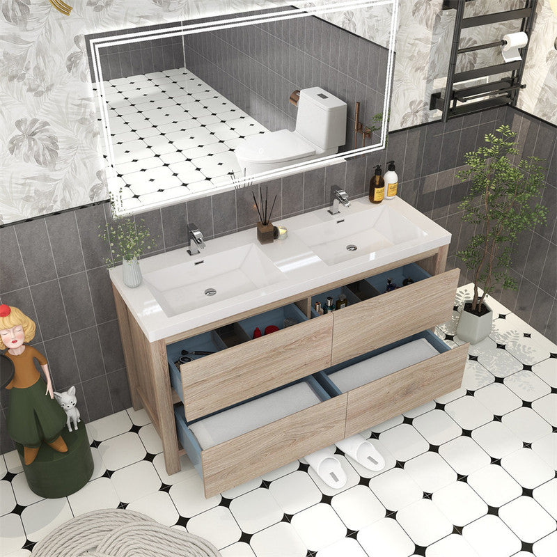 Louis 60" Freestanding Bathroom Vanity with Reinforced Acrylic Integrated Sink Top