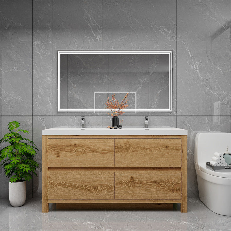 Louis 60" Freestanding Bathroom Vanity with Reinforced Acrylic Integrated Sink Top