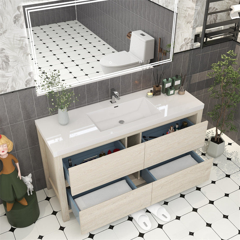 Louis 60" Freestanding Bathroom Vanity with Reinforced Acrylic Integrated Sink Top