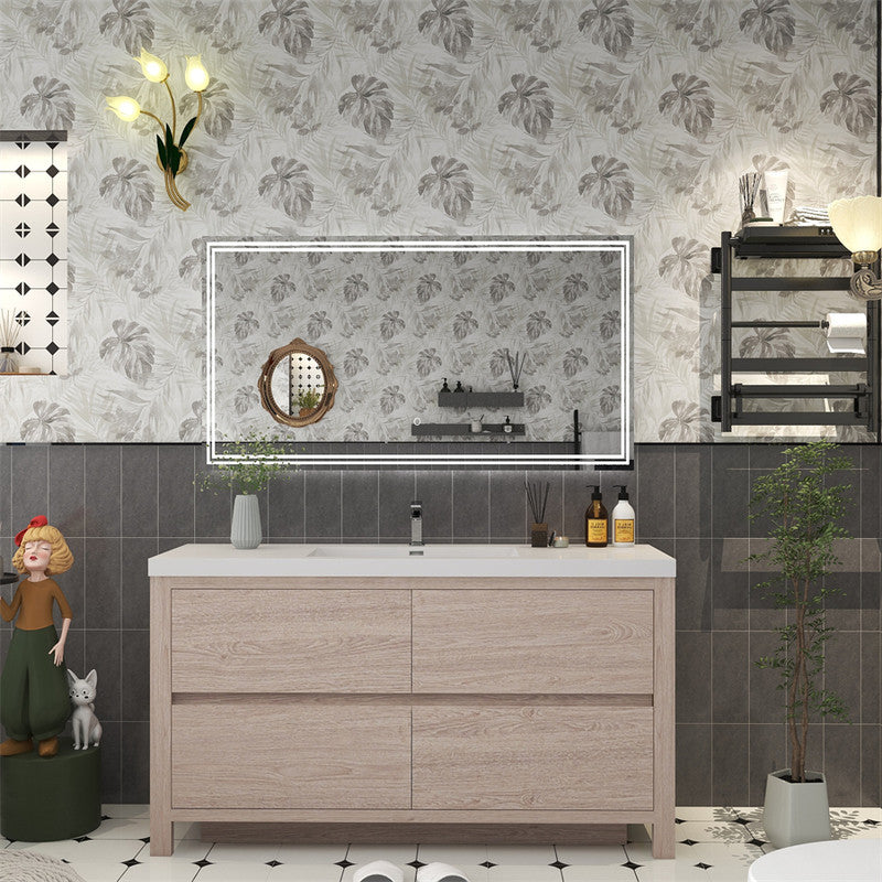 Louis 60" Freestanding Bathroom Vanity with Reinforced Acrylic Integrated Sink Top