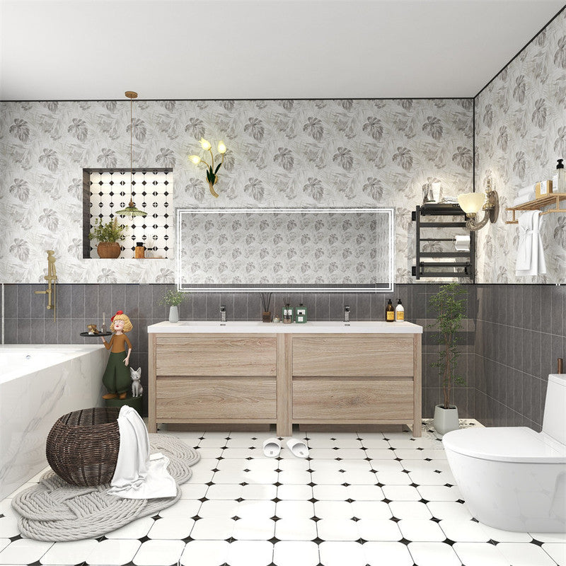 Louis 84" Freestanding Bathroom Vanity with Reinforced Acrylic Integrated Sink Top