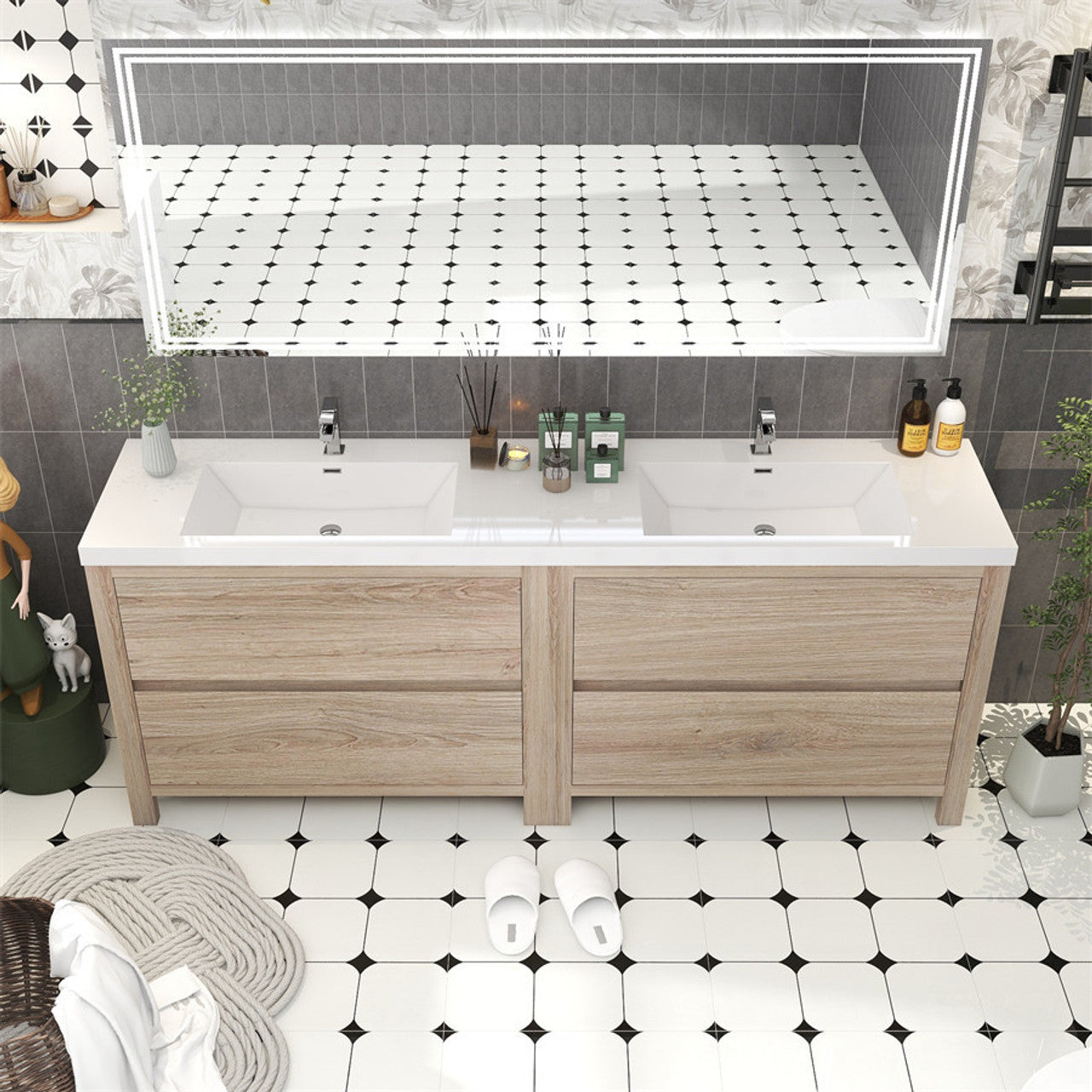 Louis 84" Freestanding Bathroom Vanity with Reinforced Acrylic Integrated Sink Top