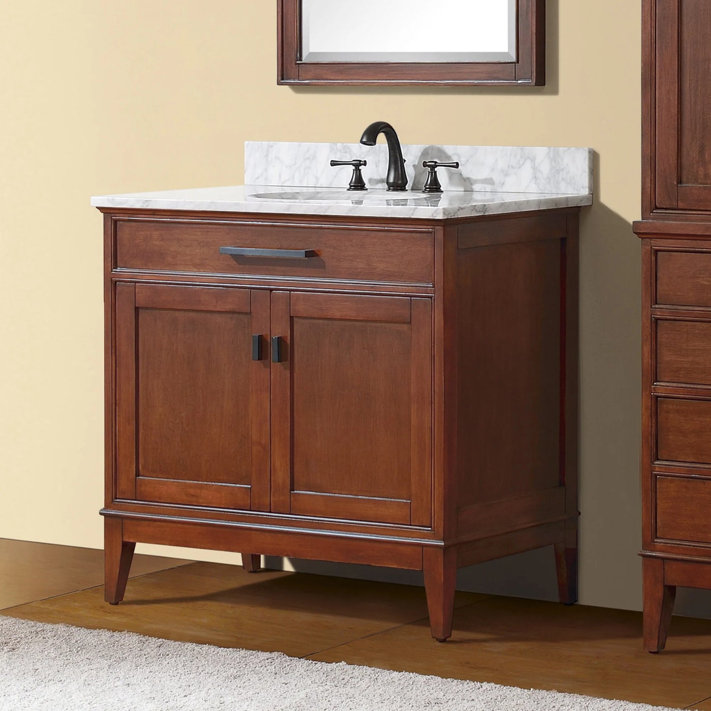 Madison 36" Freestanding Bathroom Vanity with Carrara White Natural Marble Top and Vitreous China Undermount Sink