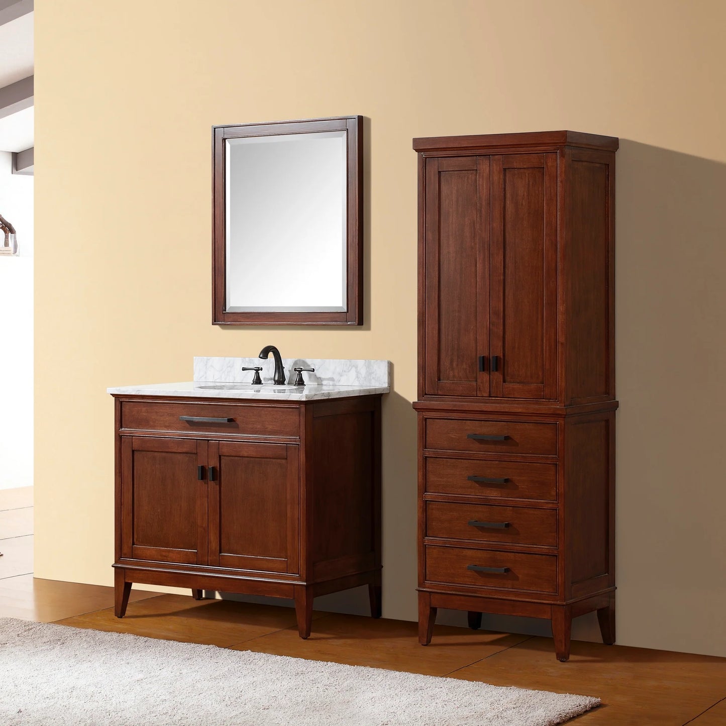 Madison 36" Freestanding Bathroom Vanity with Carrara White Natural Marble Top and Vitreous China Undermount Sink