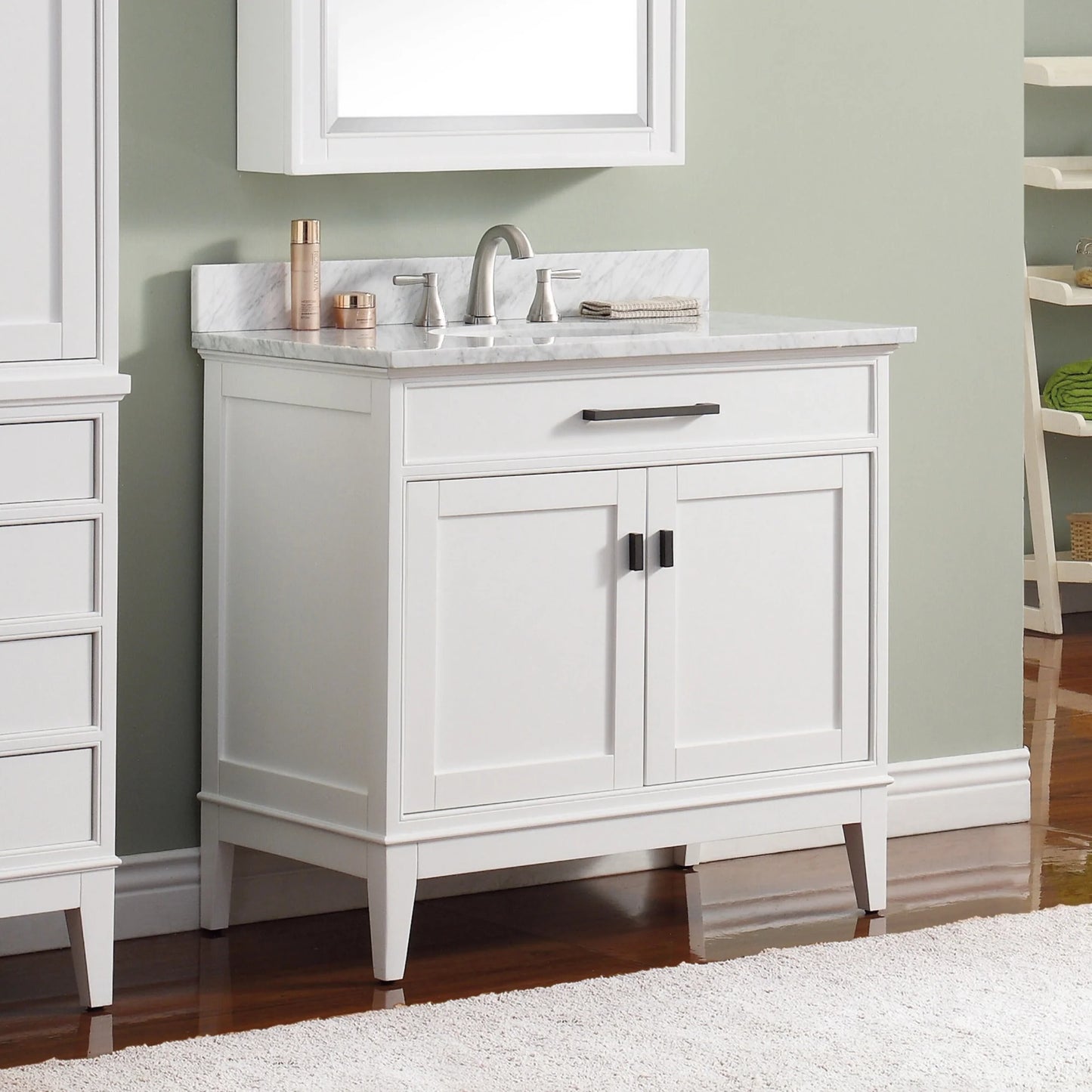 Madison 36" Freestanding Bathroom Vanity with Carrara White Natural Marble Top and Vitreous China Undermount Sink
