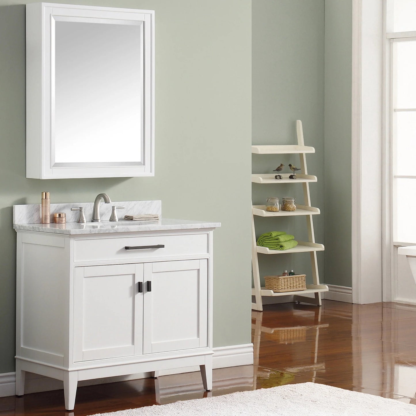 Madison 36" Freestanding Bathroom Vanity with Carrara White Natural Marble Top and Vitreous China Undermount Sink
