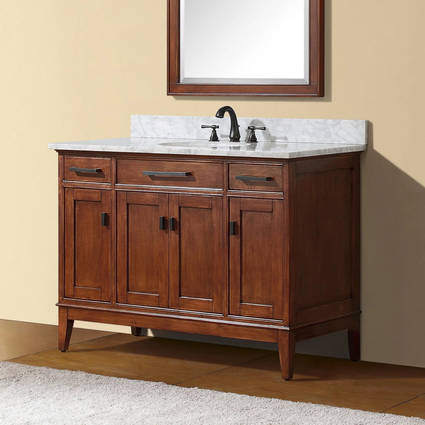 Madison 48" Freestanding Bathroom Vanity with Carrara White Natural Marble Top and Vitreous China Undermount Sink
