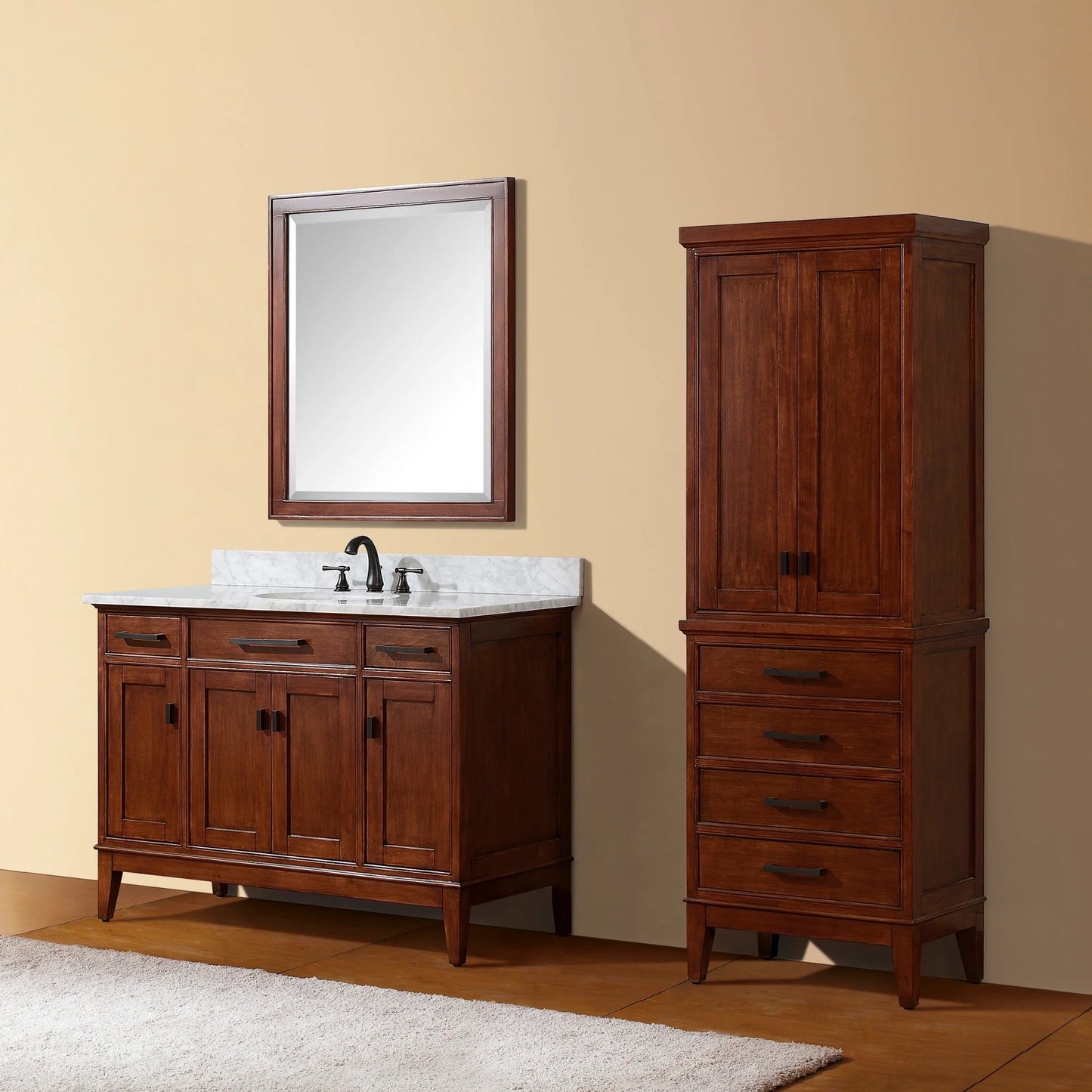 Madison 48" Freestanding Bathroom Vanity with Carrara White Natural Marble Top and Vitreous China Undermount Sink