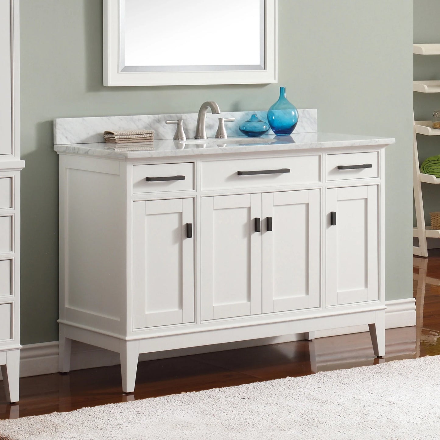 Madison 48" Freestanding Bathroom Vanity with Carrara White Natural Marble Top and Vitreous China Undermount Sink