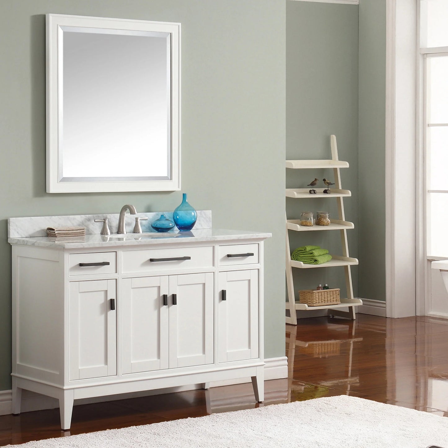 Madison 48" Freestanding Bathroom Vanity with Carrara White Natural Marble Top and Vitreous China Undermount Sink