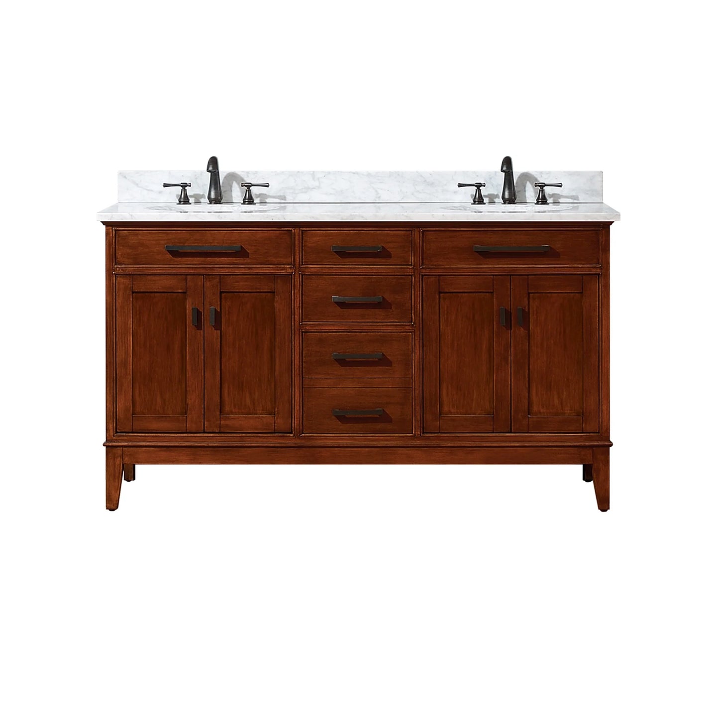 Madison 60" Freestanding Bathroom Vanity with Carrara White Natural Marble Top and Vitreous China Undermount Sinks