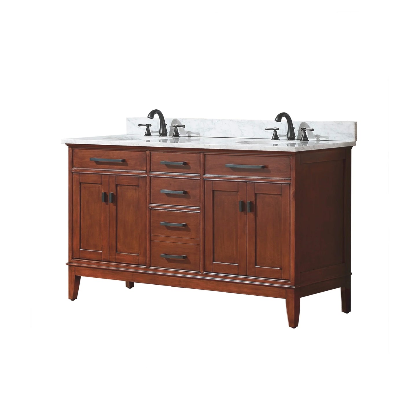 Madison 60" Freestanding Bathroom Vanity with Carrara White Natural Marble Top and Vitreous China Undermount Sinks