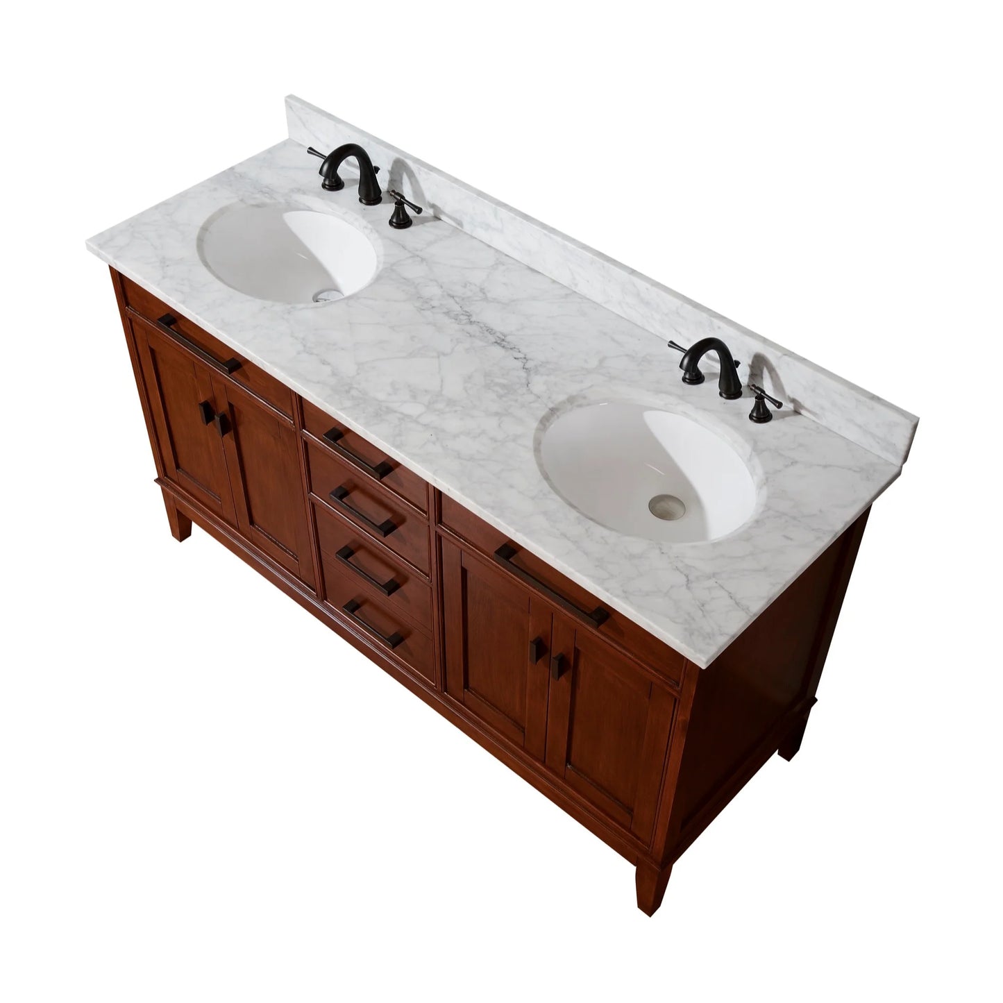 Madison 60" Freestanding Bathroom Vanity with Carrara White Natural Marble Top and Vitreous China Undermount Sinks