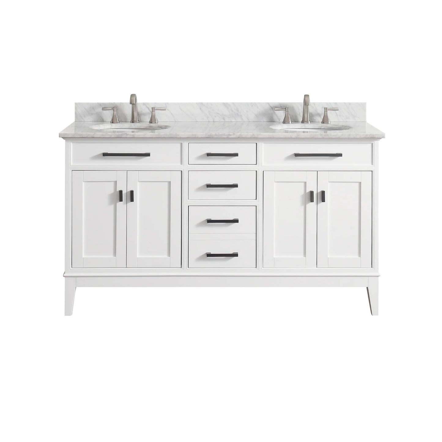 Madison 60" Freestanding Bathroom Vanity with Carrara White Natural Marble Top and Vitreous China Undermount Sinks