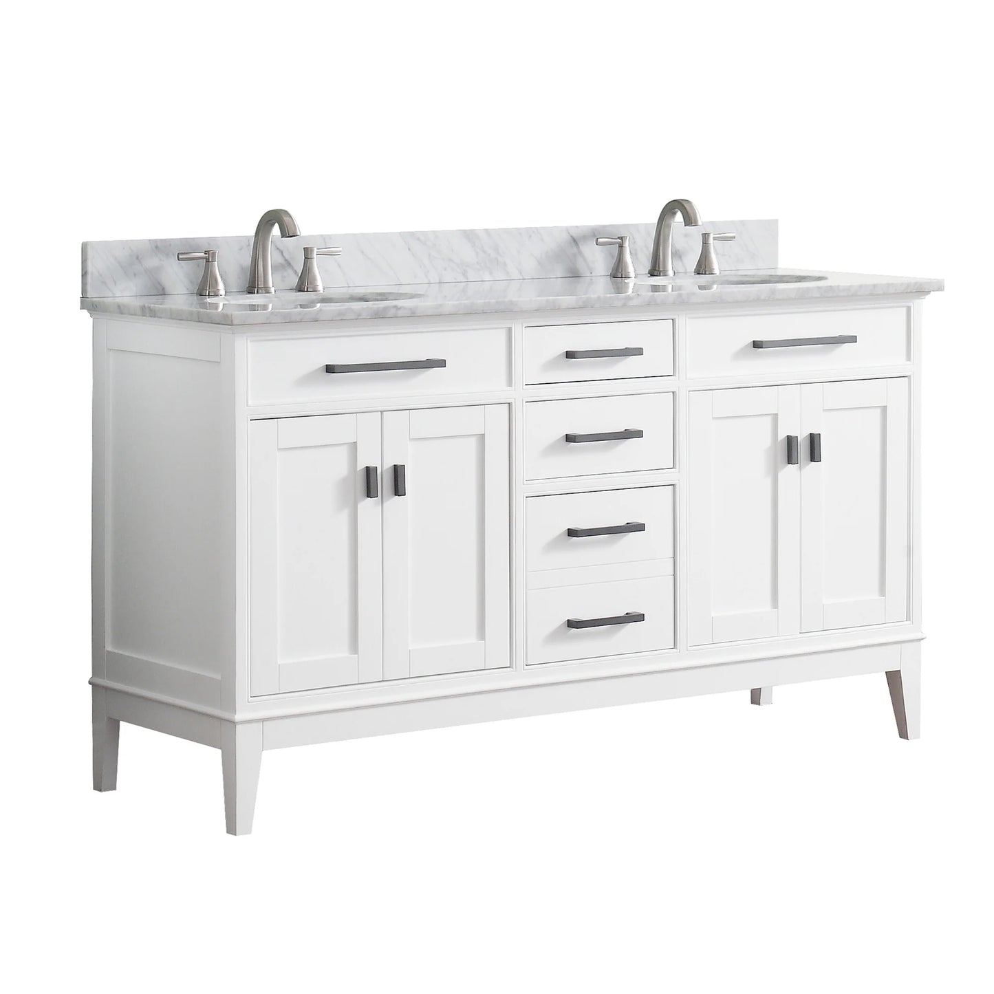 Madison 60" Freestanding Bathroom Vanity with Carrara White Natural Marble Top and Vitreous China Undermount Sinks