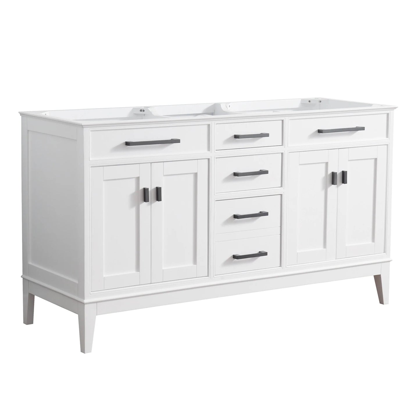 Madison 60" Freestanding Bathroom Vanity with Carrara White Natural Marble Top and Vitreous China Undermount Sinks