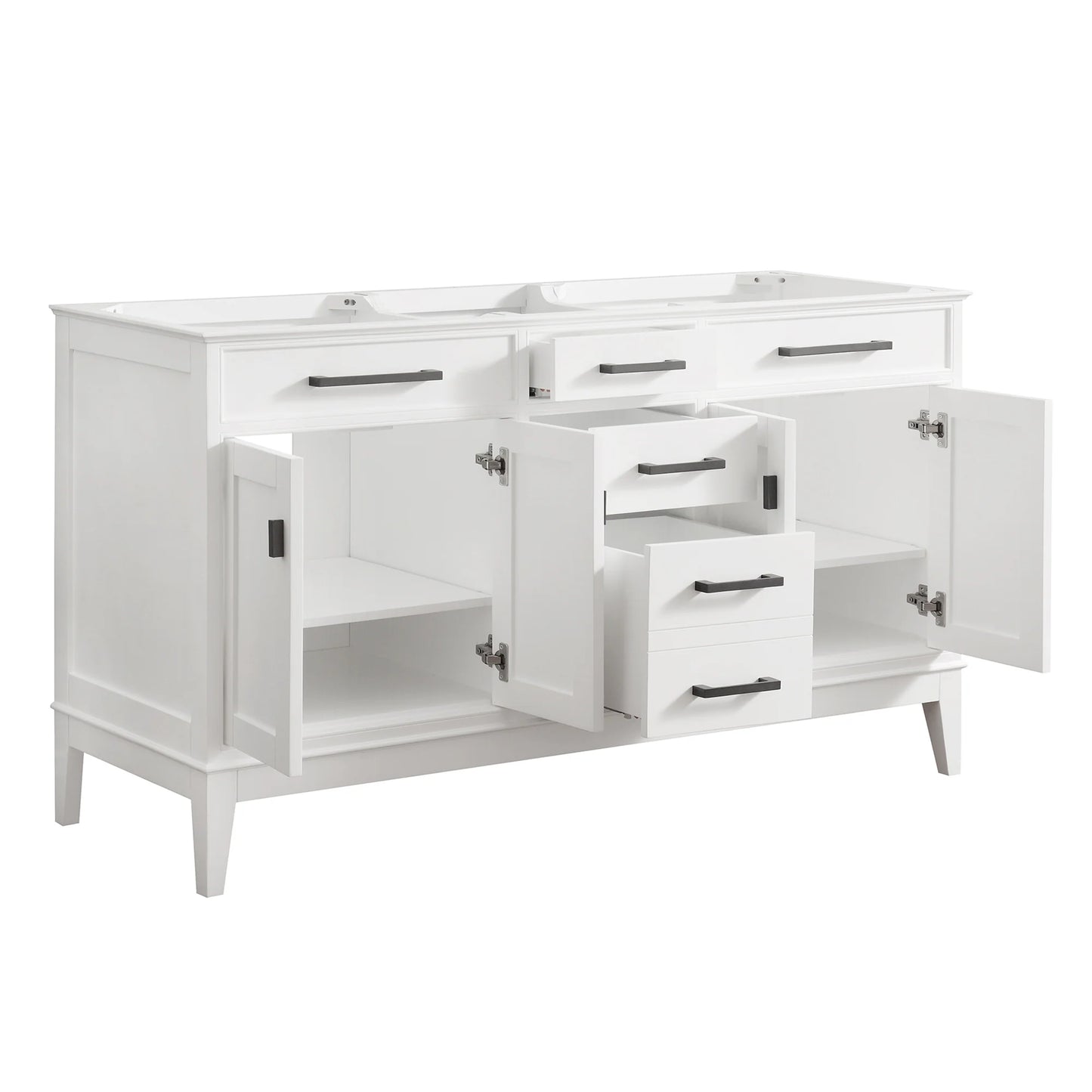 Madison 60" Freestanding Bathroom Vanity with Carrara White Natural Marble Top and Vitreous China Undermount Sinks