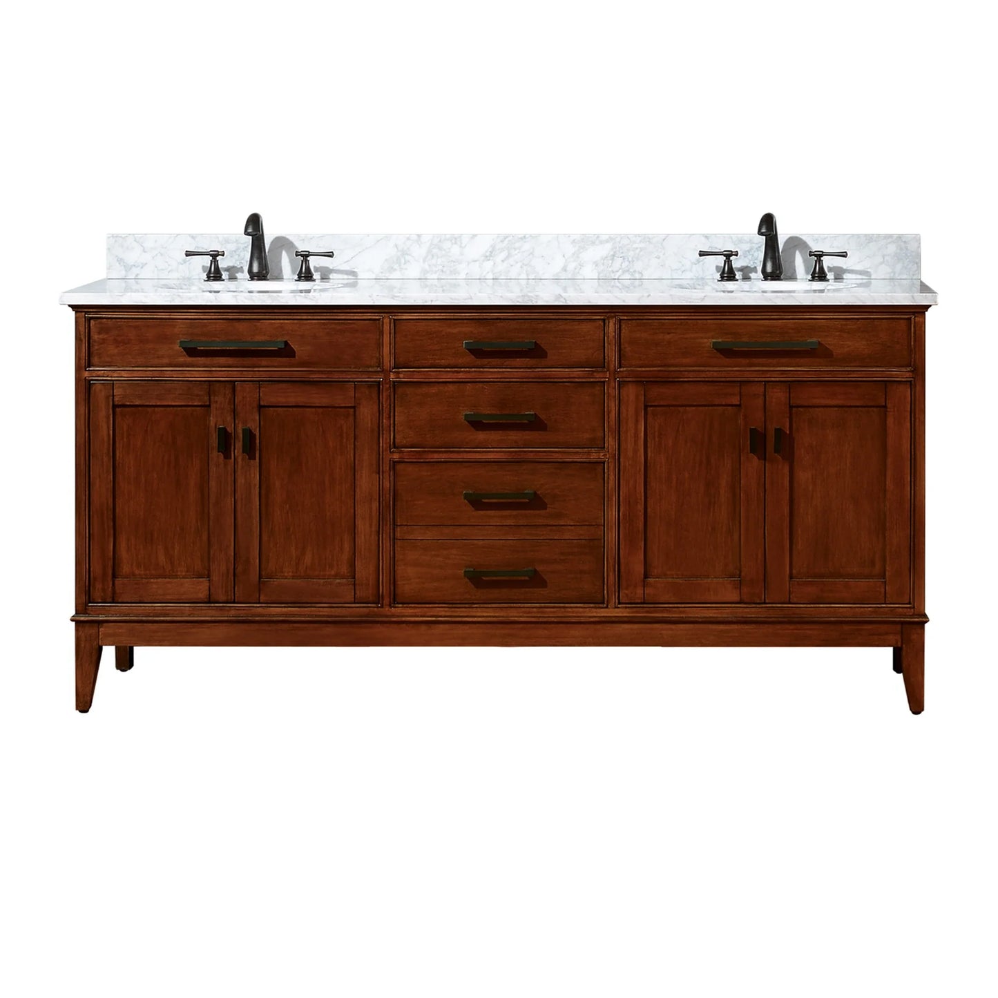 Madison 72" Freestanding Bathroom Vanity with Carrara White Natural Marble Top and Vitreous China Undermount Sinks