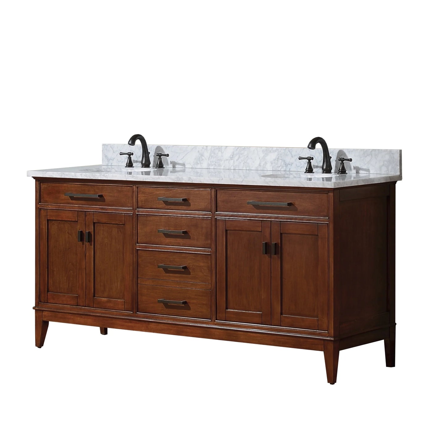 Madison 72" Freestanding Bathroom Vanity with Carrara White Natural Marble Top and Vitreous China Undermount Sinks