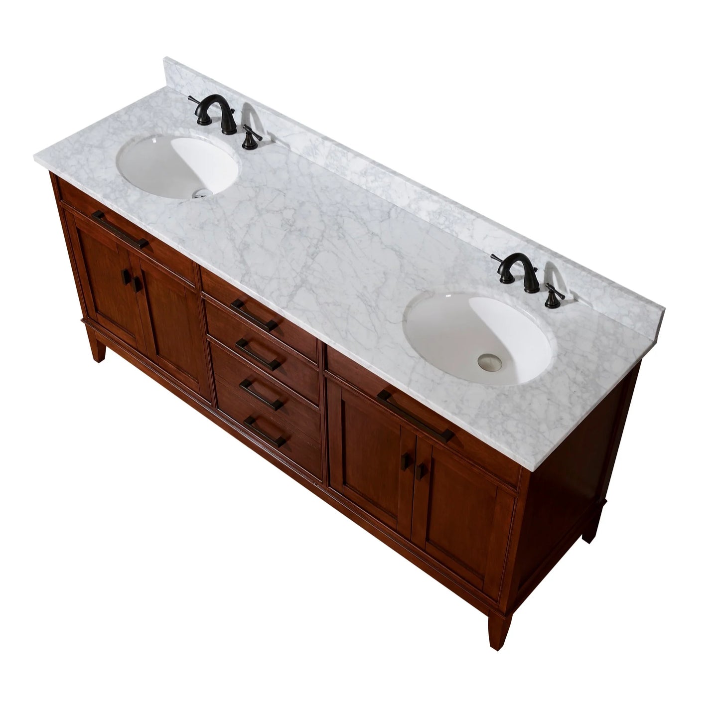 Madison 72" Freestanding Bathroom Vanity with Carrara White Natural Marble Top and Vitreous China Undermount Sinks