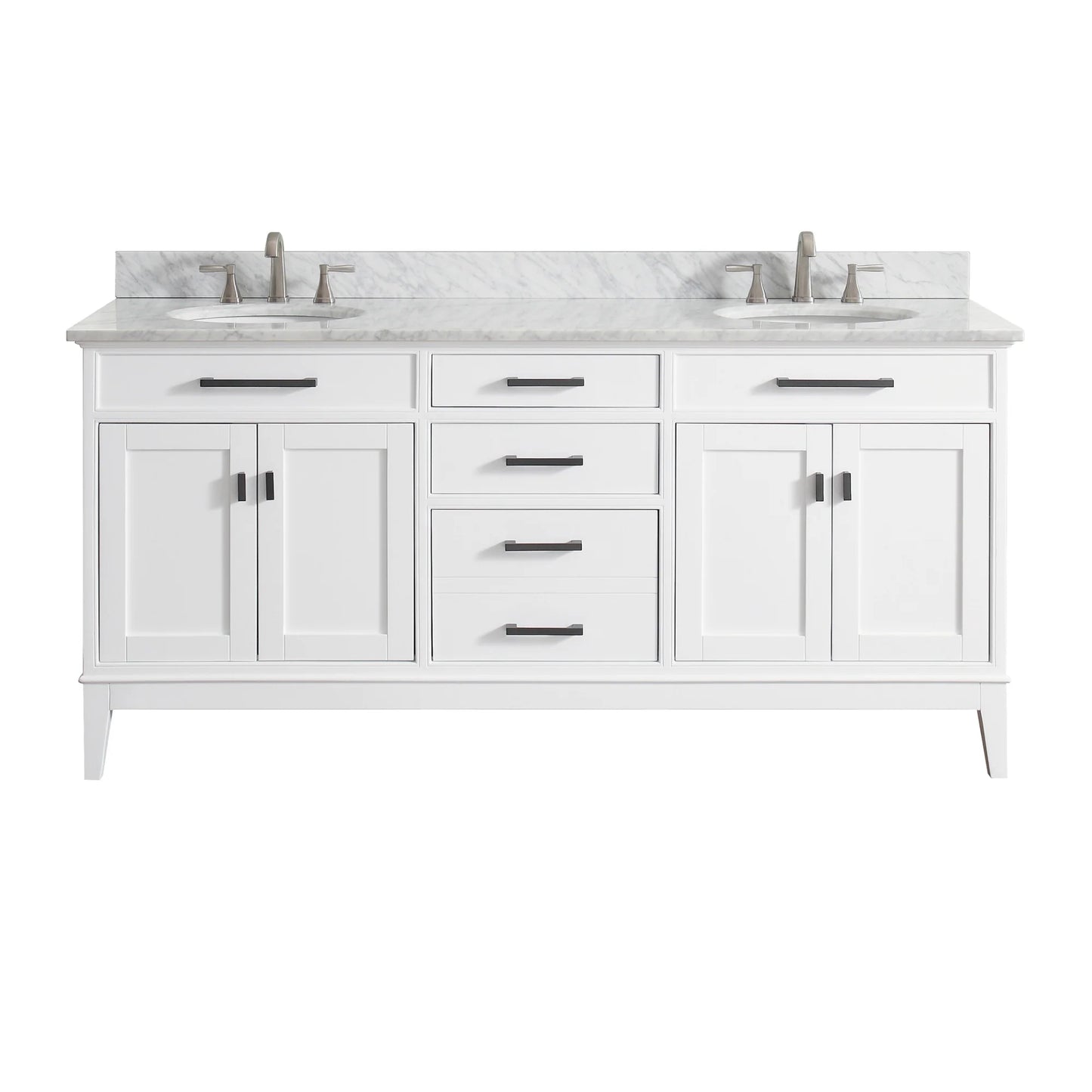 Madison 72" Freestanding Bathroom Vanity with Carrara White Natural Marble Top and Vitreous China Undermount Sinks