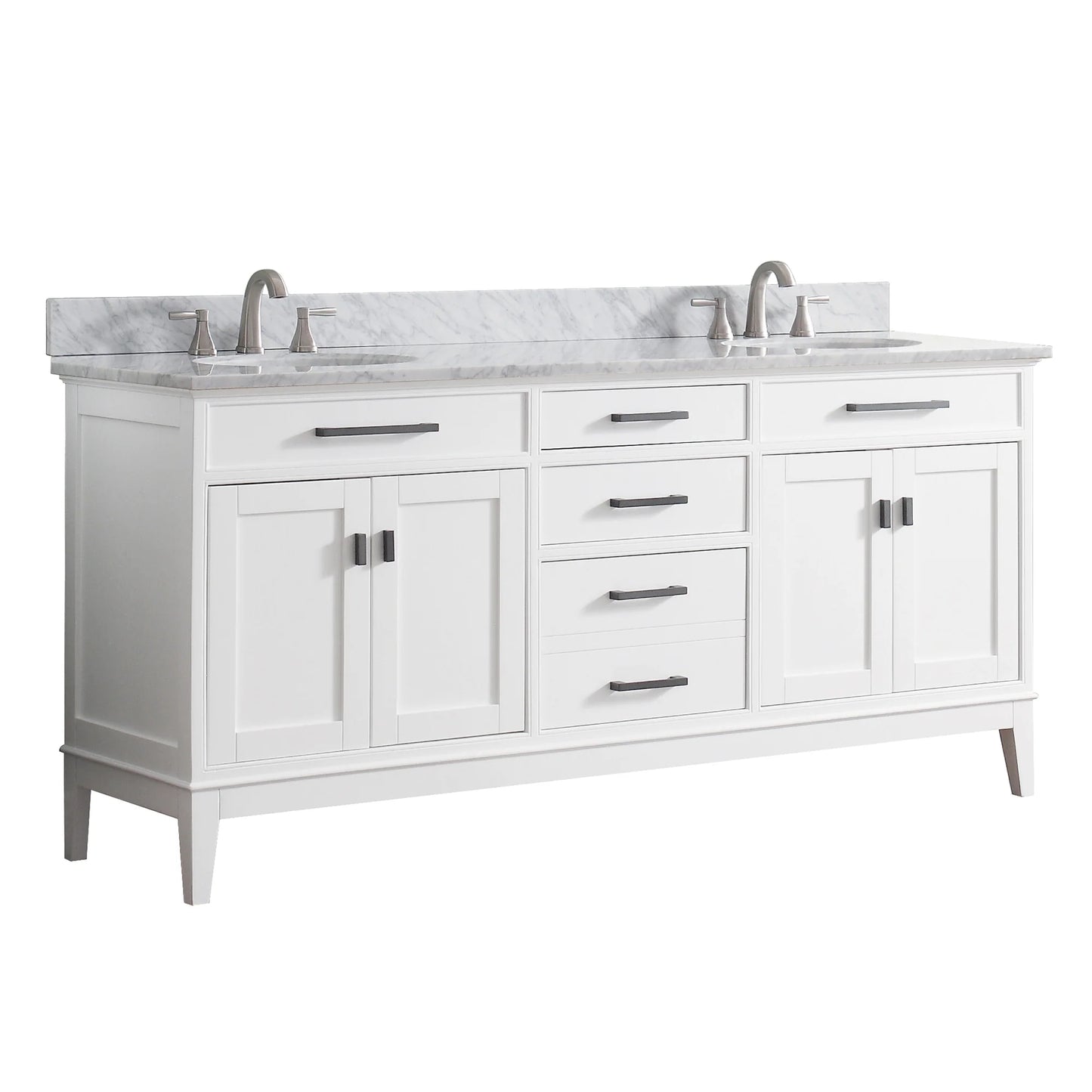 Madison 72" Freestanding Bathroom Vanity with Carrara White Natural Marble Top and Vitreous China Undermount Sinks