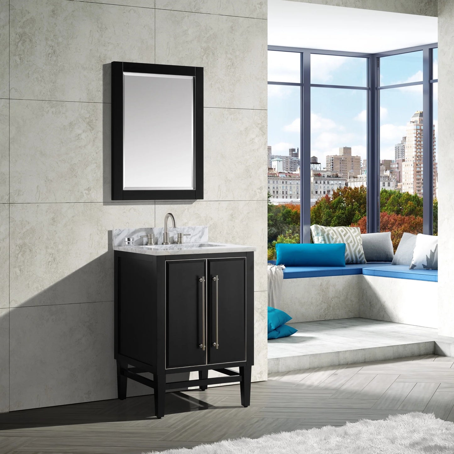 Mason 24" Freestanding Bathroom Vanity with Carrara White Natural Marble Top and Vitreous China Undermount Sink