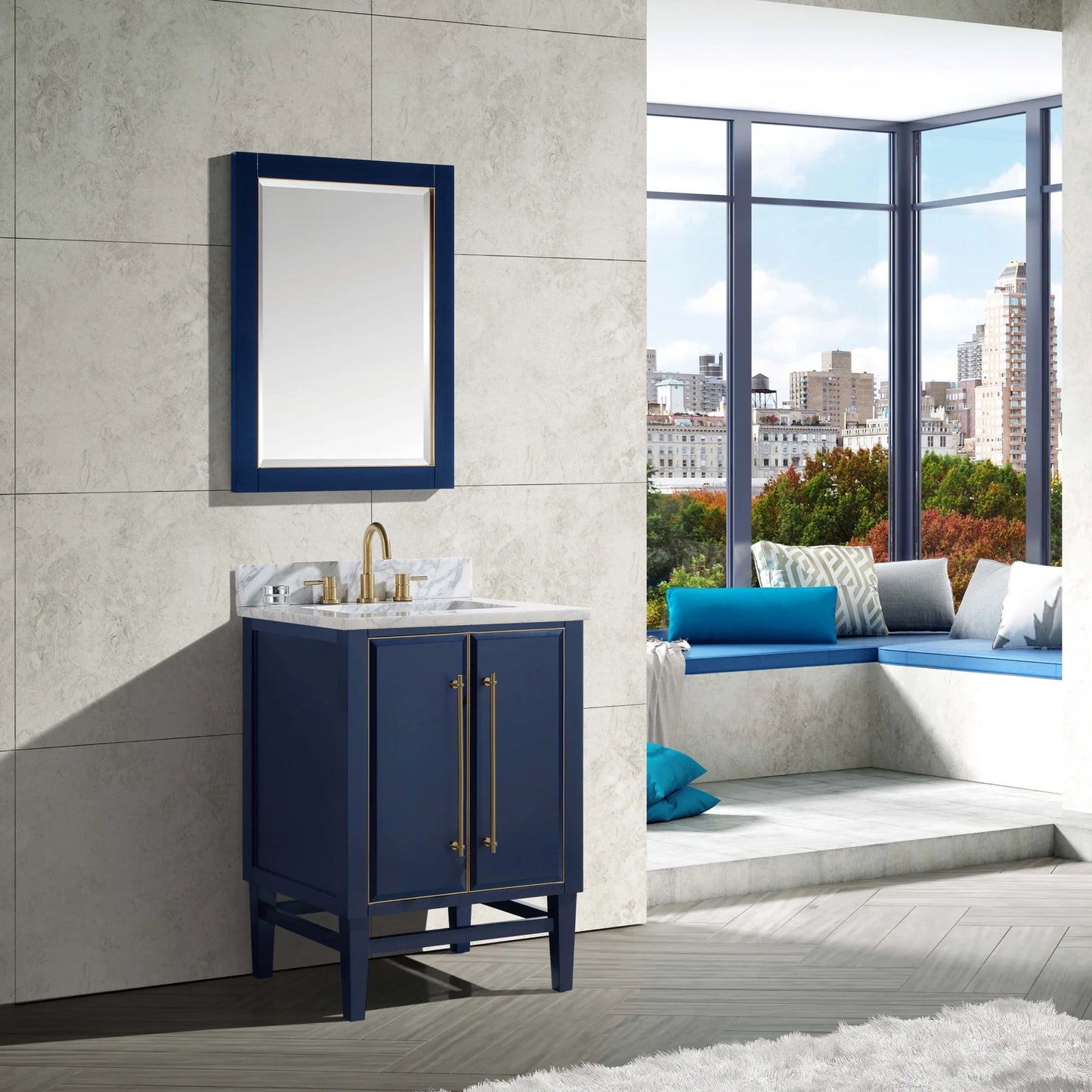 Mason 24" Freestanding Bathroom Vanity with Carrara White Natural Marble Top and Vitreous China Undermount Sink