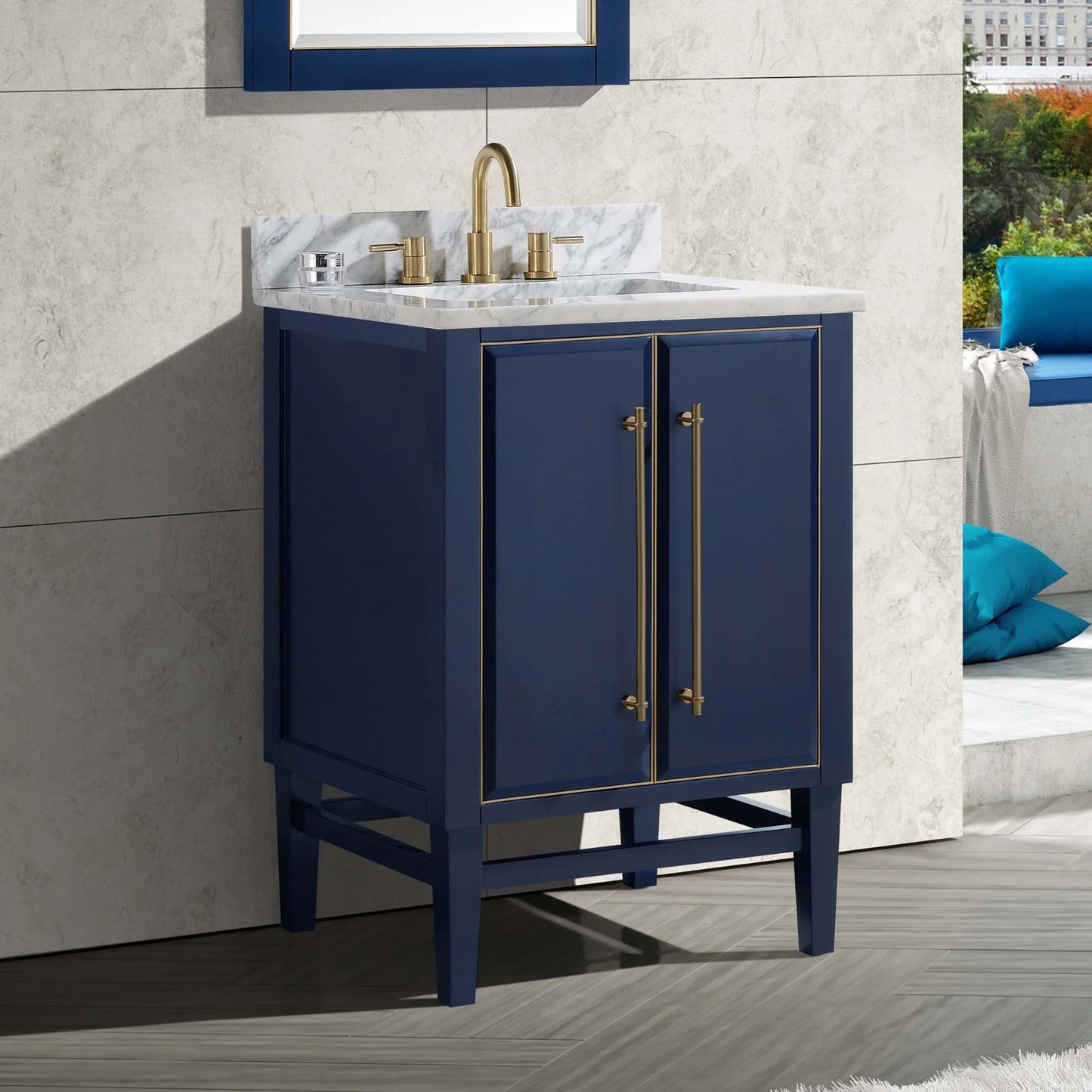 Mason 24" Freestanding Bathroom Vanity with Carrara White Natural Marble Top and Vitreous China Undermount Sink
