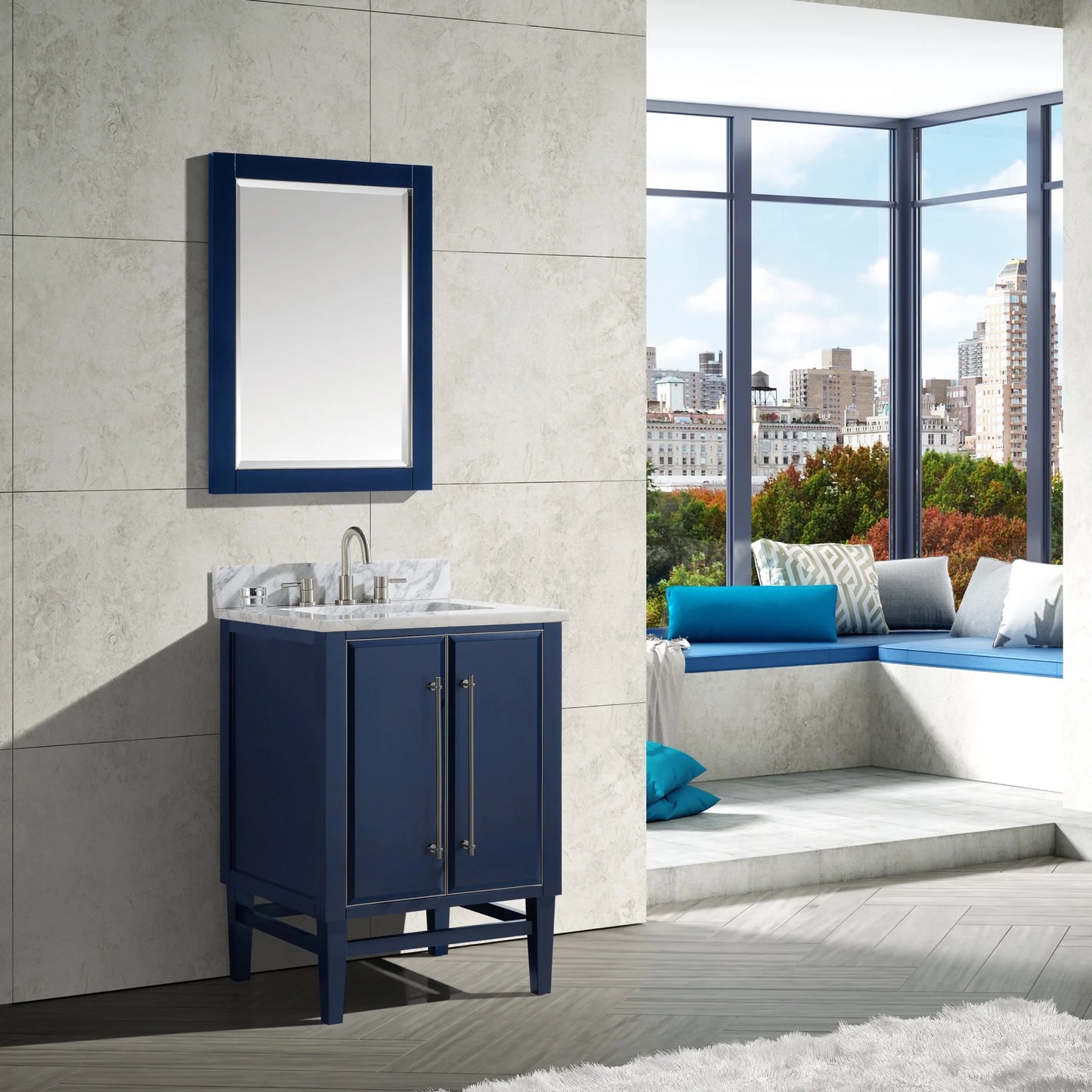Mason 24" Freestanding Bathroom Vanity with Carrara White Natural Marble Top and Vitreous China Undermount Sink