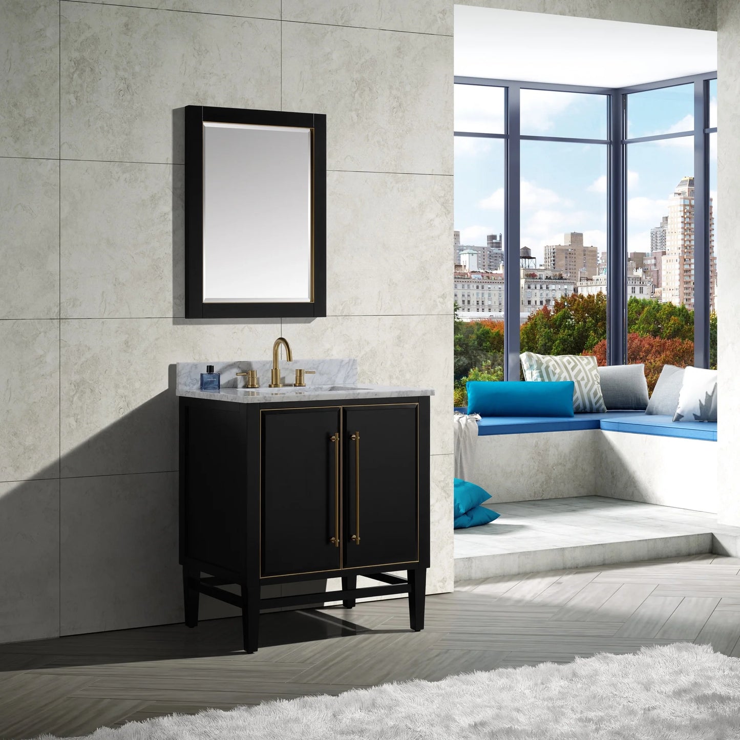 Mason 30" Freestanding Bathroom Vanity with Carrara White Natural Marble Top and Vitreous China Undermount Sink