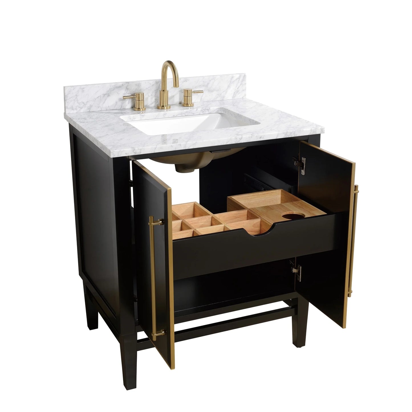 Mason 30" Freestanding Bathroom Vanity with Carrara White Natural Marble Top and Vitreous China Undermount Sink