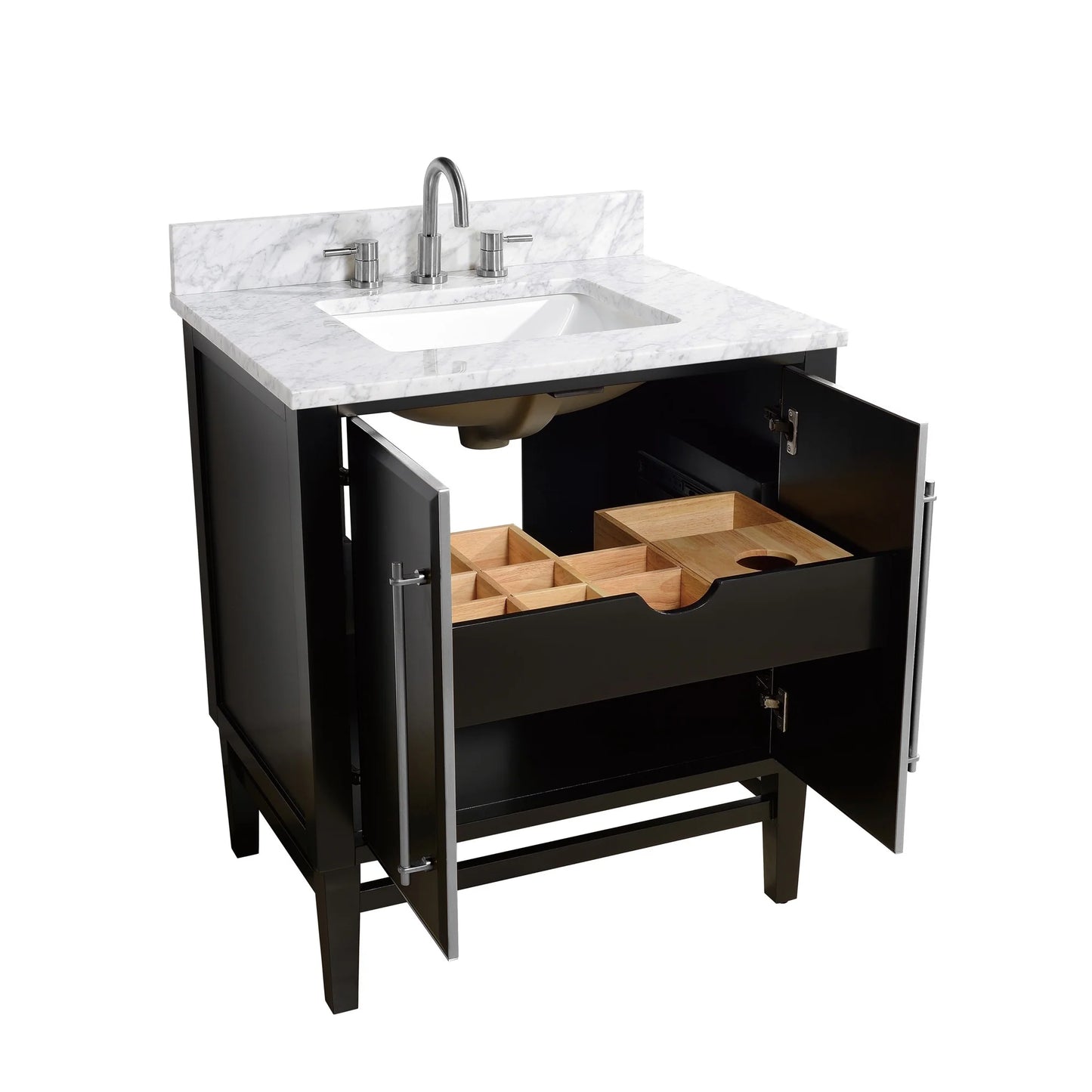 Mason 30" Freestanding Bathroom Vanity with Carrara White Natural Marble Top and Vitreous China Undermount Sink