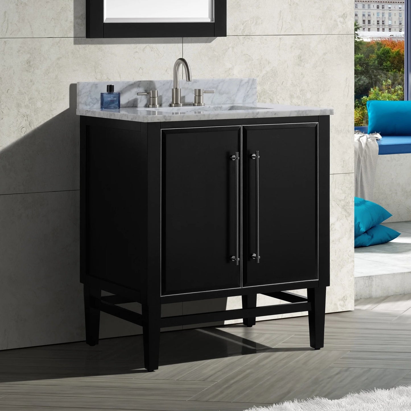 Mason 30" Freestanding Bathroom Vanity with Carrara White Natural Marble Top and Vitreous China Undermount Sink