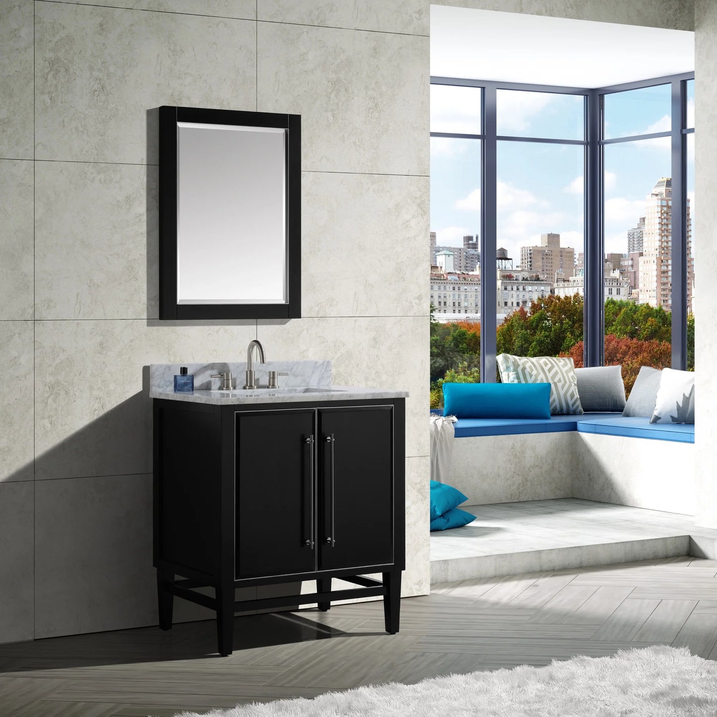 Mason 30" Freestanding Bathroom Vanity with Carrara White Natural Marble Top and Vitreous China Undermount Sink